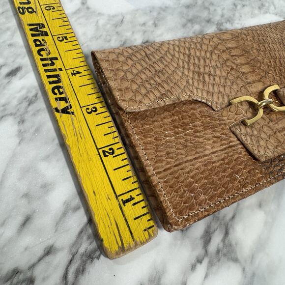 Vintage 60s Python Snakeskin Wallet Brown Leather Bi Fold Folio Style Gold Tone - Picture 14 of 14